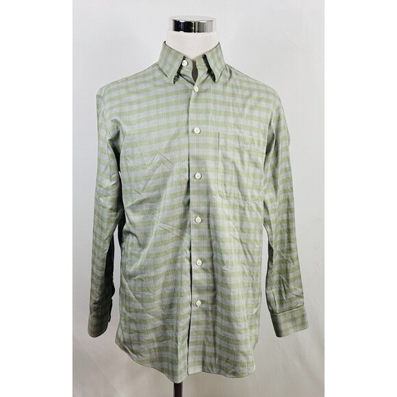 Orvis Medium Button Down Shirt Green White Glen Plaid 100% Cotton Casual - Picture 2 of 5